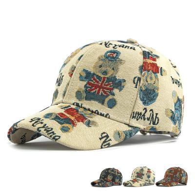 Embroidered Bear Baseball Cap Hard Top Women's Sunscreen Sun Hat Men's Cap