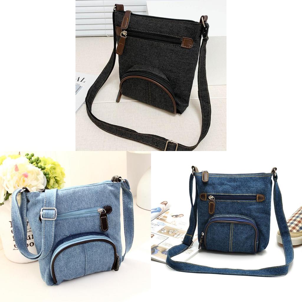 Borsa a Tracolla in Denim da Donna con Chiusura a Zip e Tasca Interna per Uso Quotidiano Casual