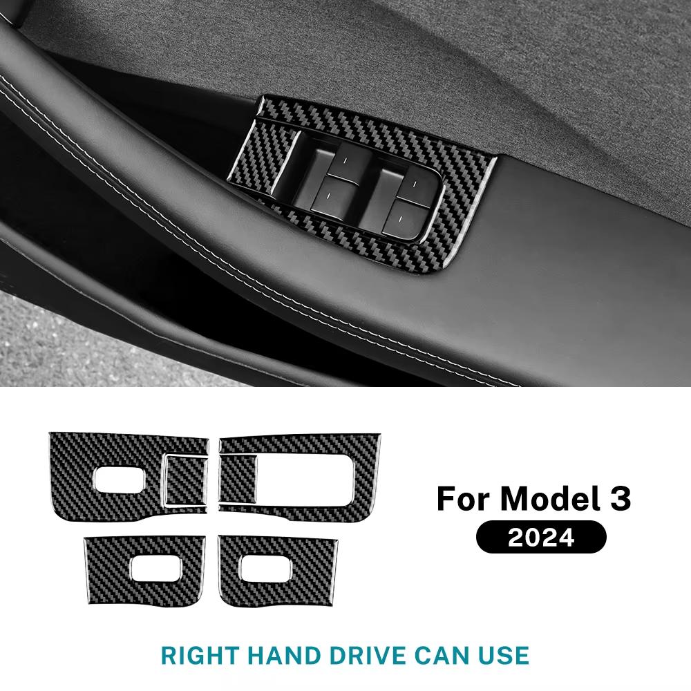 For Tesla Model 3 Highland 2025 2025 Real Soft Carbon Fiber Window Lifter Switch Sticker LHD RHD Accessories