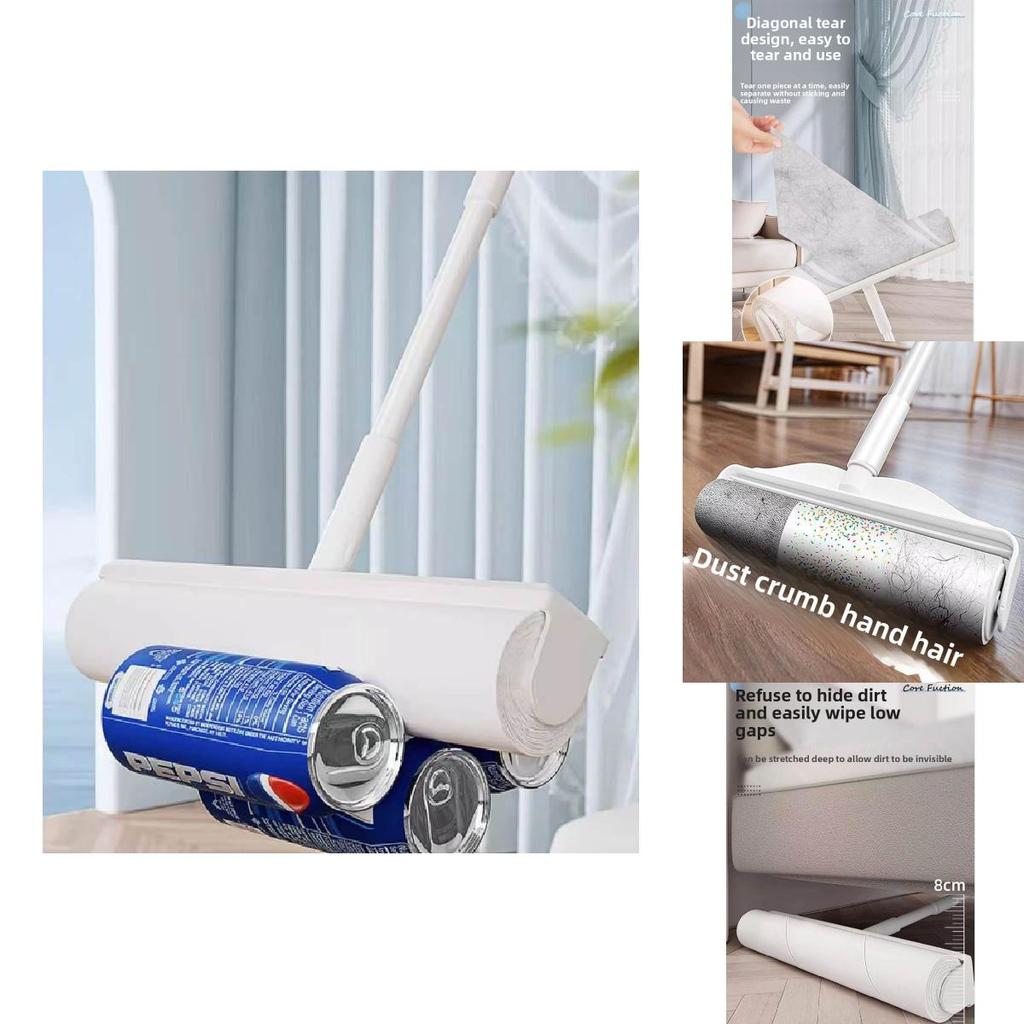 Rolo Pega-Fiapos Adesivo de Grande Capacidade Com Cabo Longo Para Limpeza de Pelos em Móveis e Tapetes