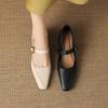 Krazing Pot Microfiber Square Toe Thick Med Heels Spring Summer Shoes Big Size 43 Metal Buckle Women Office Lady Pumps