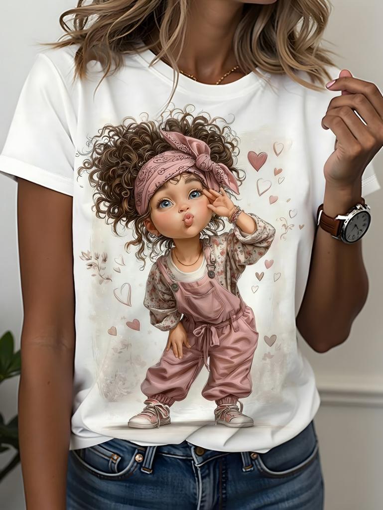 3D Printed Little Girl Graphics T-Shirt for Women Short Sleeves Summer Casual Streetwear O-Neck Tops Oversized Women Clothing