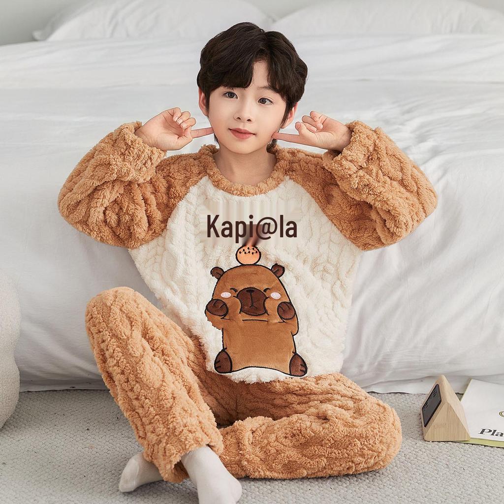 New Boys' Flannel Pajama Set - Warm Autumn/Winter Coral Fleece