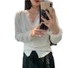 Xiaoxiangfeng v-neck lace splicing knitted sweater women's autumn design shirt short clothing