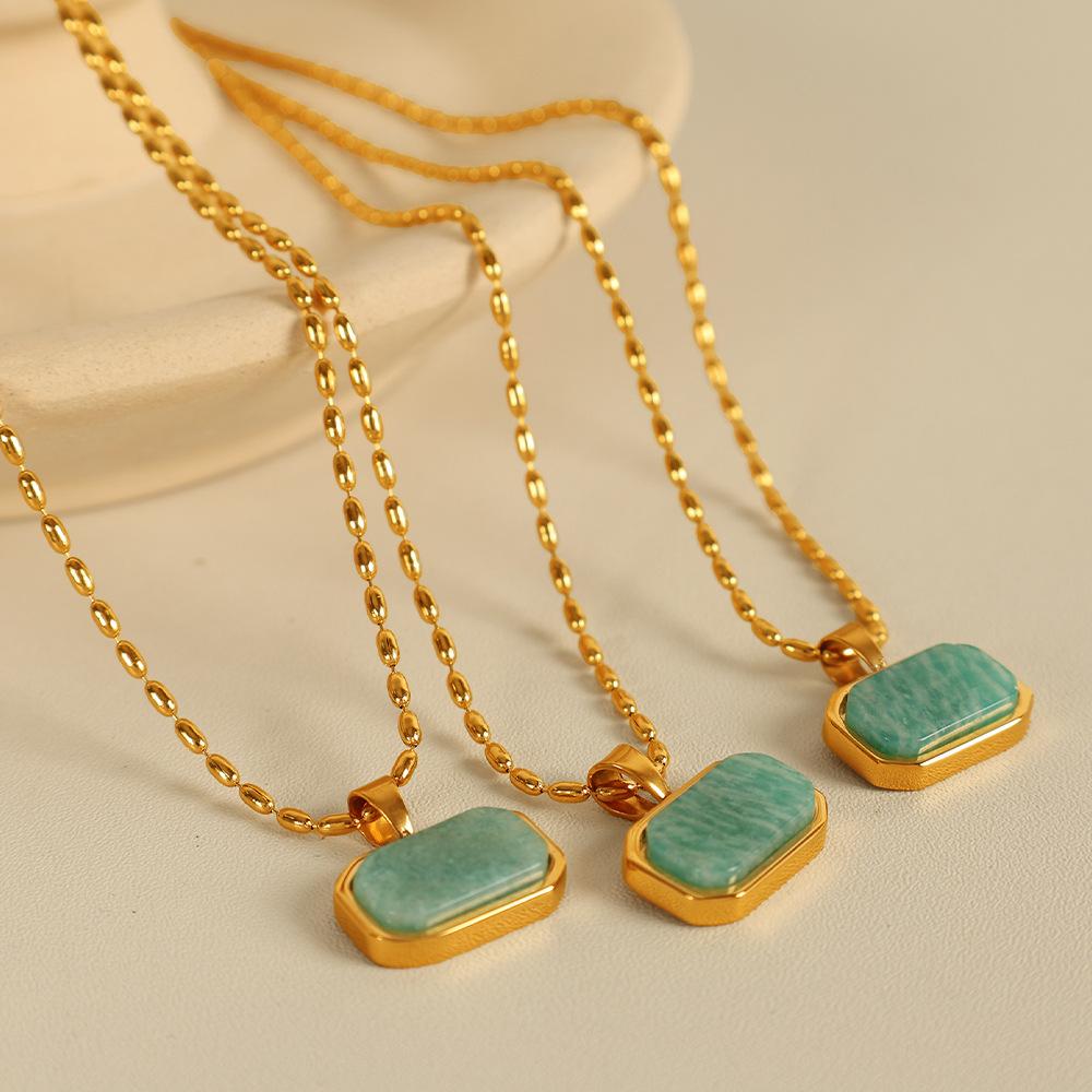 Yori Fashion Natural Stone Pendant Necklace 18K Gold Plated Hypoallergenic Stainless Steel Daily Wear Jewelry New