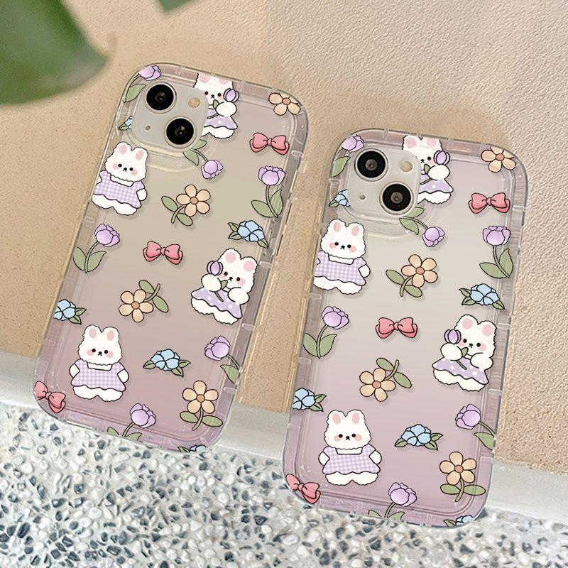 Flower Bunny for iPhone17promax Mobile Phone Case 16 Apple 12 All-inclusive 14/13 Small Fresh 15