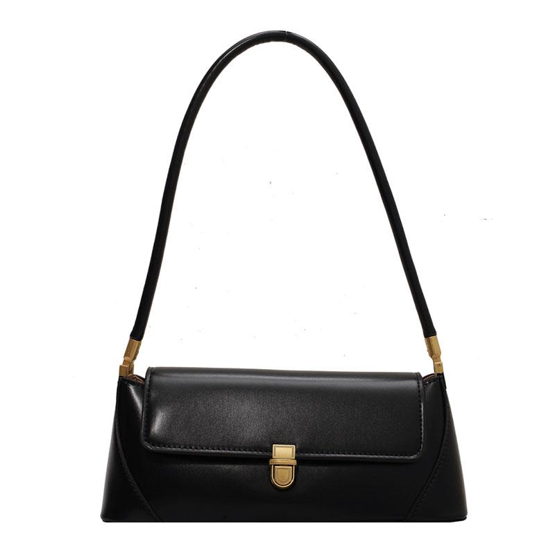 Classic Solid PU Baguette Shoulder Bags with Lock High Quality Simple Sense of Luxury Bags