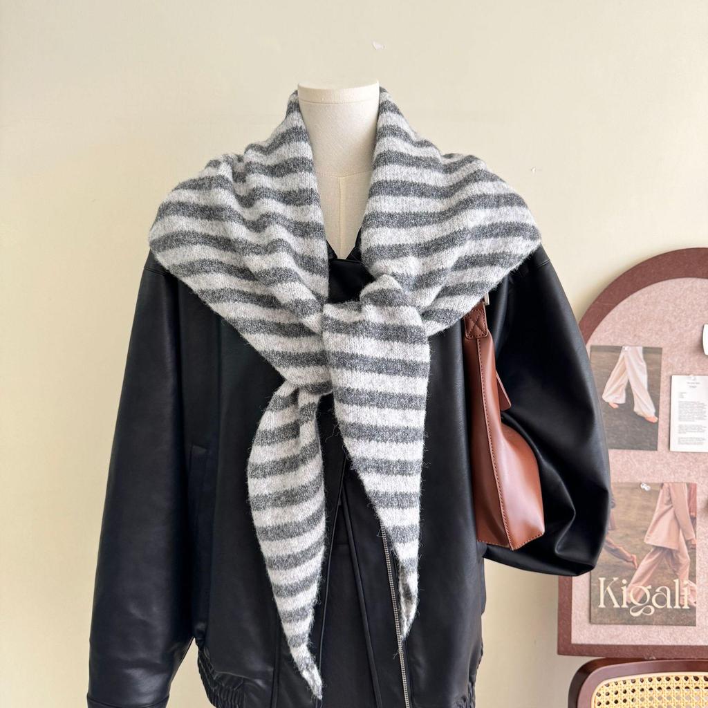 Wool Blend Stripe Triangle Neck Gaiter - Versatile, Warm, Soft Women's Scarf