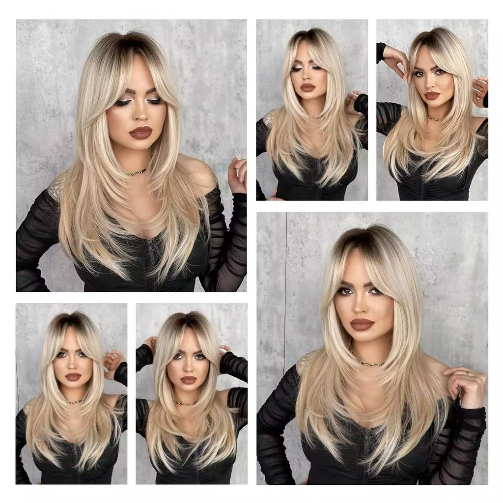 Brand New High Quality Synthetic Hair Long Straight Wigs Bangs for Women Natural Look