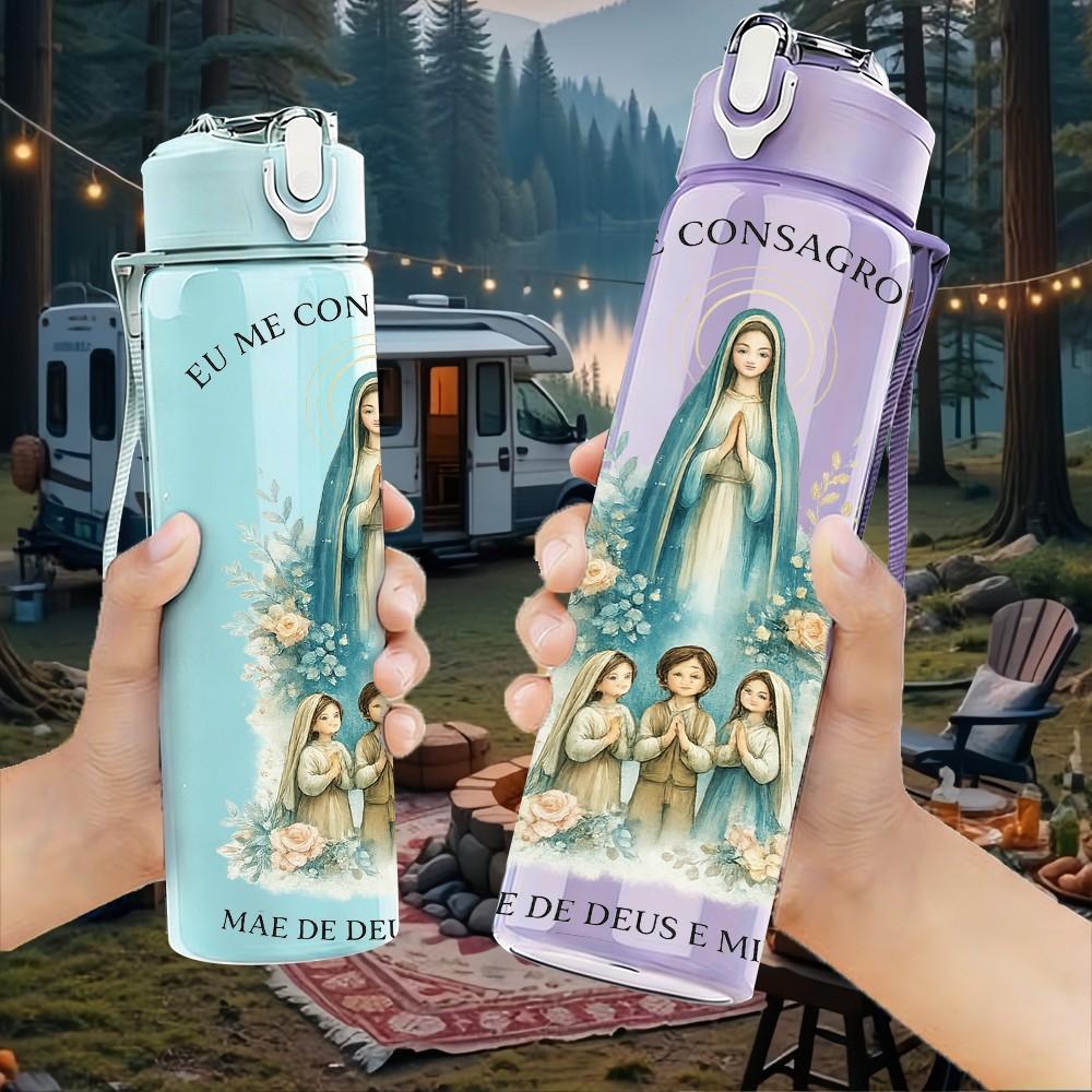 1PC Virgin Mary Religious Portrait 750ml Color Plastic Sports Water Bottle Leakproof Flip Straw Lid Suitable for Sports Office Home Use