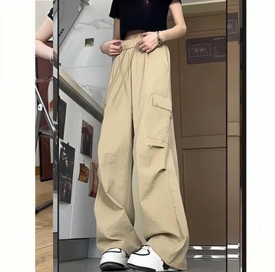 Spring/Summer 2025 High Waist Wide-Leg Cargo Pants for Girls - Casual, Lightweight Sportswear for Middle and High School Students