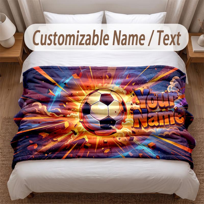Soccer Theme Soft Blanket Personalized Custom Name Text Print Warm Blanket Home Sofa Bedroom Decor
