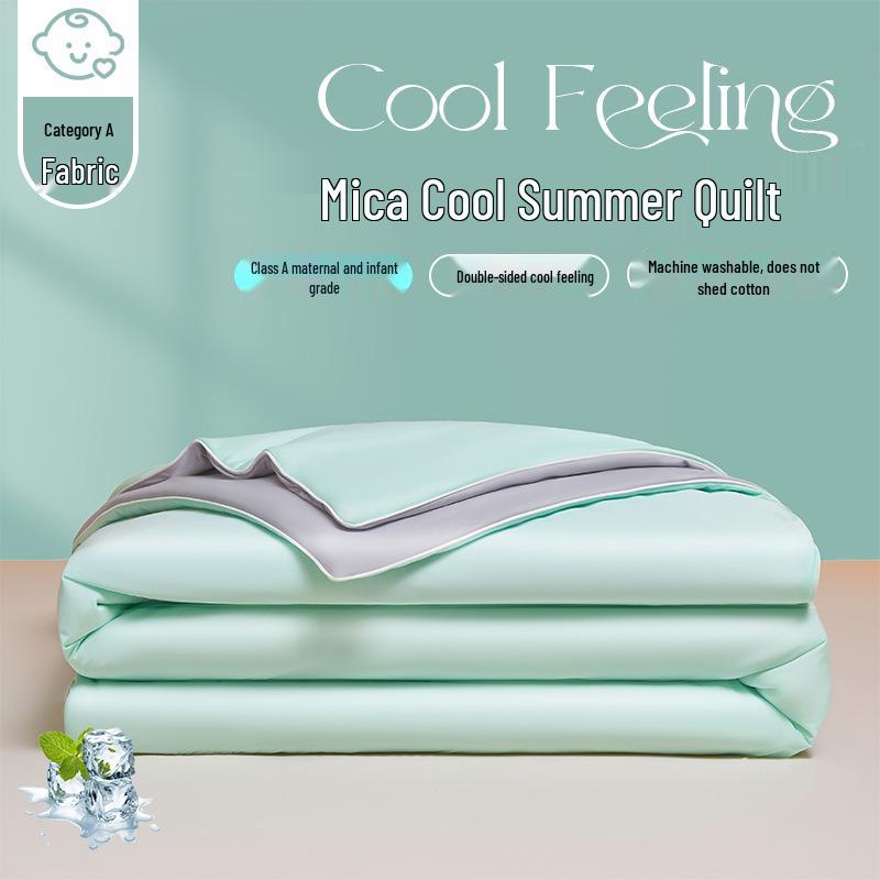 Class A Mica Spandex Cooling Summer Quilt - Ice Cream Silk Feel Mica Green + Mountain Gray