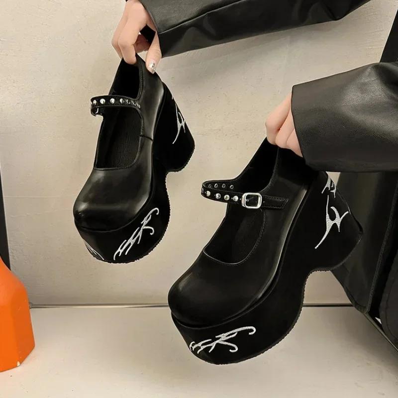 Dámske Platformové Topánky Marie Janes Topánky na Vysokom Podpätku Nový Dizajnérsky Potlač Náhodné Nízke Topánky Lodičky na Šaty Zapatos Mujer