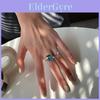 Bague réglable en cuivre vintage haut de gamme avec pierre gemme cristal bleu profond pour femmes