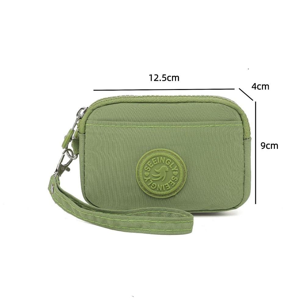 Portable Solid Color Women Wallet with Lanyard Waterproof Credit Card Holder Double Layer Nylon Zipper Clutch Ladies