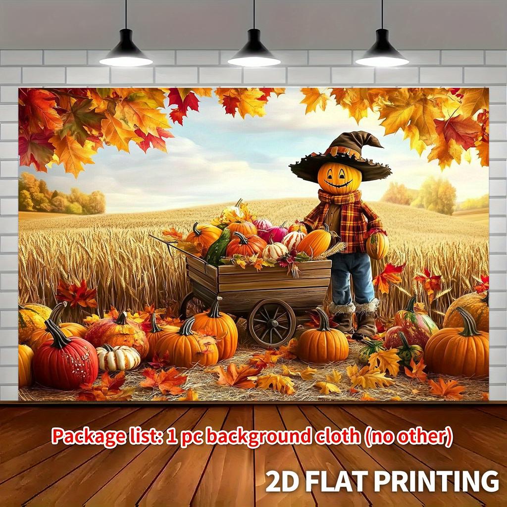 2D plane 1 piece of autumn harvest scarecrow pumpkin field rural autumn-themed background fabric party banner