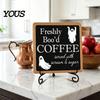 Decorative Signs with Metal Stands Halloween Coffee Bar Wooden Sign Iron Display Stand for Corner Kitchen Station Accessories Tabletop Decor,
