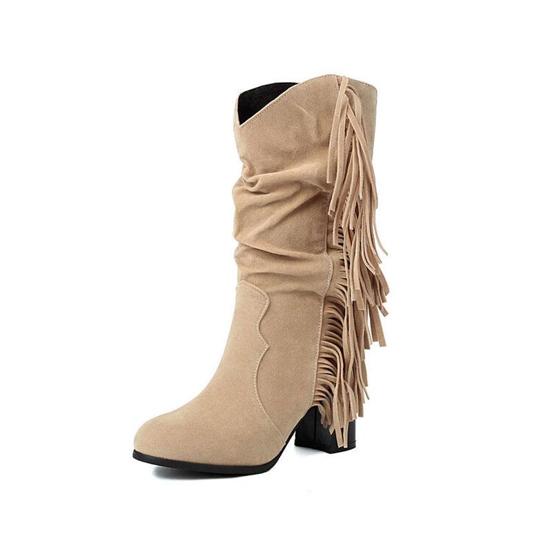 

Женские полусапоги в стиле ретро с этнической бахромой, из искусственной замши, на толстом высоком каблуке, зимняя женская обувь 34-43 WSH5212 34