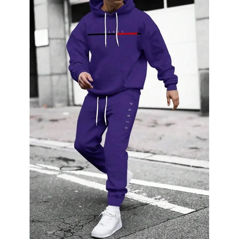 Mens Hooded Oversized Cotton Sweatshirt Set Long Sleeve Top Pants Fall Casual Sportswear
