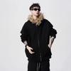 Unisex American Retro Fur Collar Hooded Cardigan