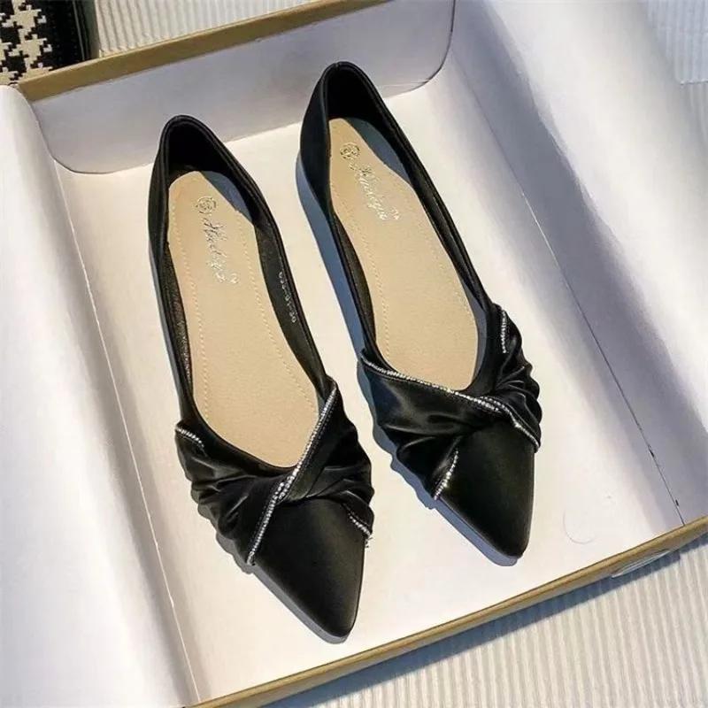 Fashion Women's Flat Shoes Evening Slip-on with Bow Pointed Toe Shoe Elegant Dress Promotion Casual Fashionable Spring Ladies Footwear