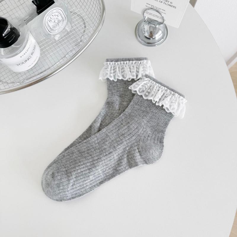 Solid-color Women's Spring and Summer Breathable Thin Combed Cotton Lace Short Socks