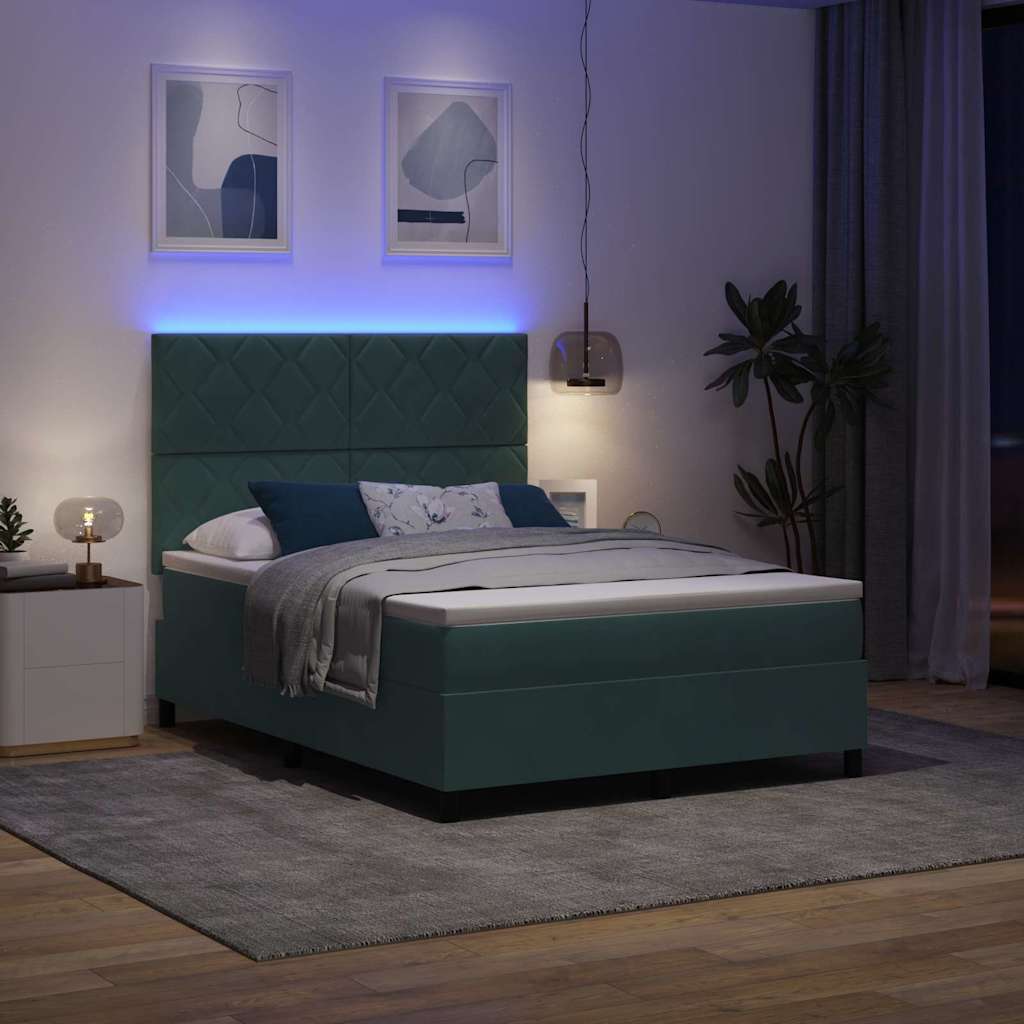LED Boxspring Bed with Headboard Dark Green 160 x 200 cm Velvet