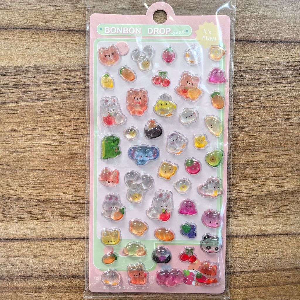 4-Pack Adorable BONBON DROP Transparent Cartoon Stickers - Sparkly Embellishments for Notebooks BulingBulingStickers Store