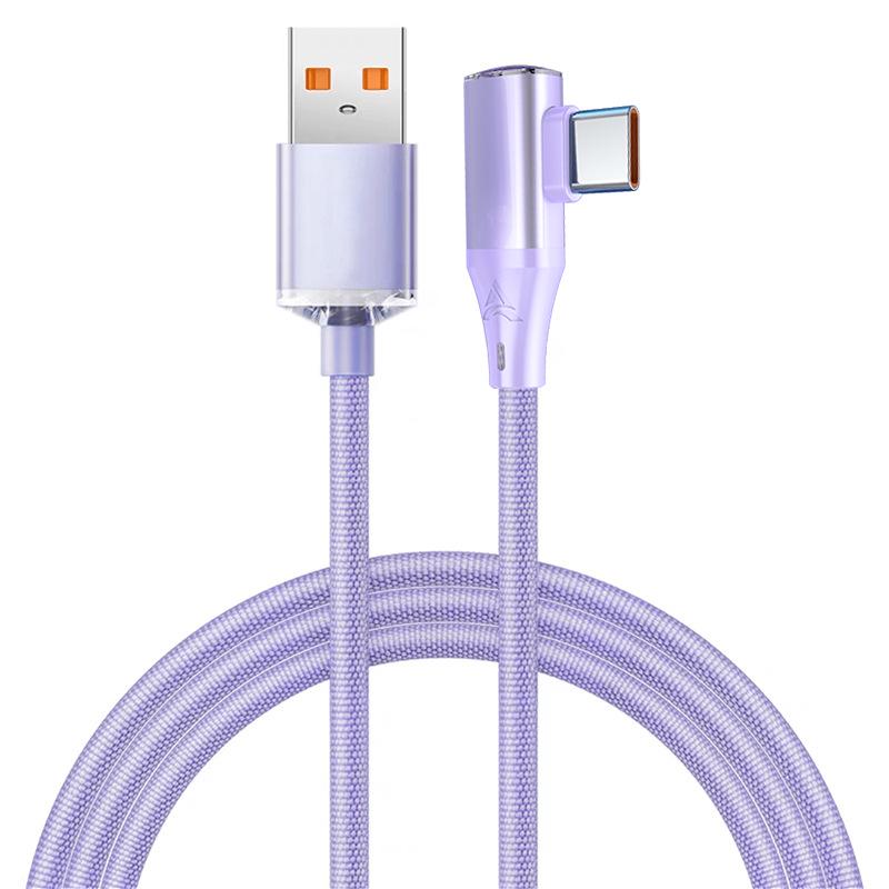 Crystal Shine 120W Fast Charging Type-C Elbow Data Cable for Huawei Honor Flash Charging
