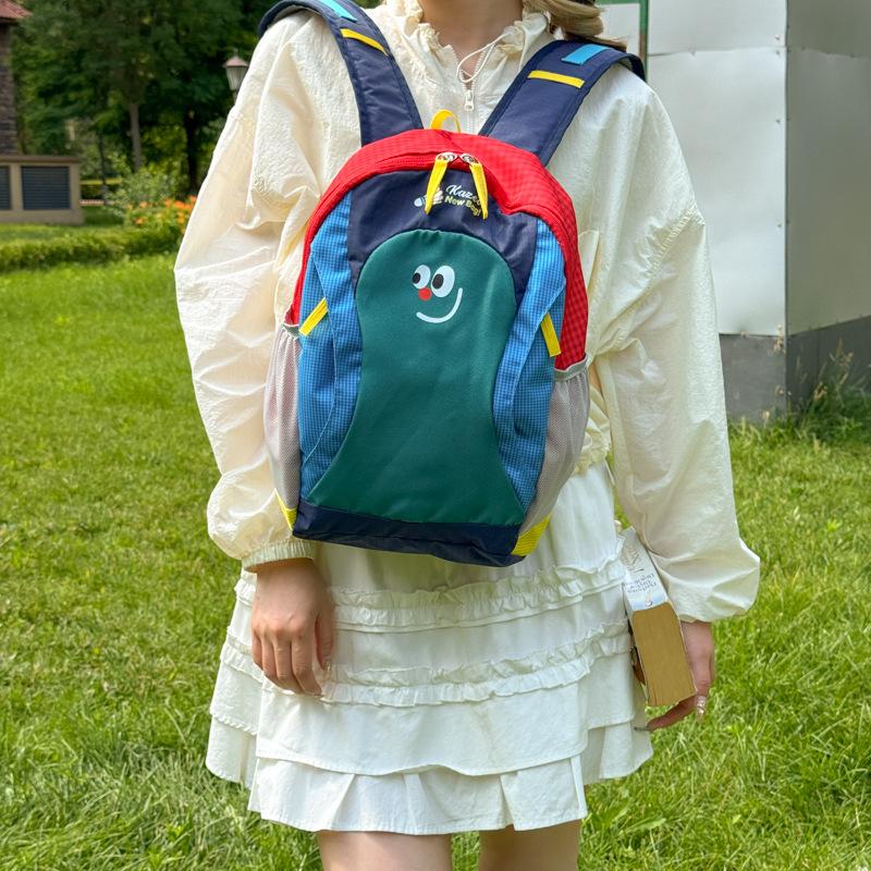 Schoolbag cute smiley face contrasting color parent-child backpack lightweight anti-splashing nylon children go to school camping portable small