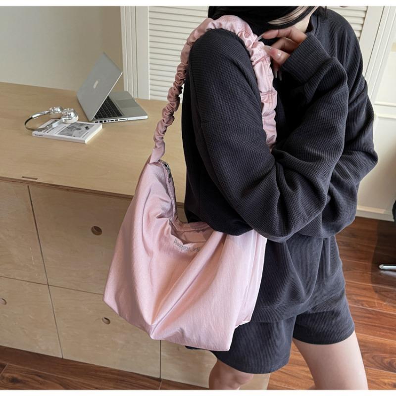 Canvas Bag Women's Large-capacity New Summer Versatile Pleated Shoulder Messenger Bag College Student Tote Bag