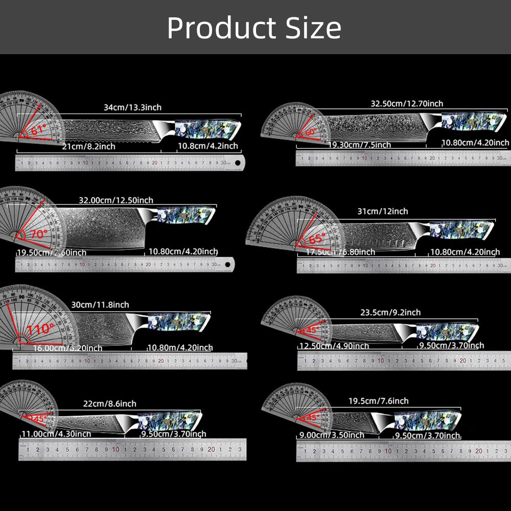 Damascus Steel Knives Chef Knife VG10 67 Layers Cleaver Paring Bread Knife Lasting Sharp Abalone shell handle