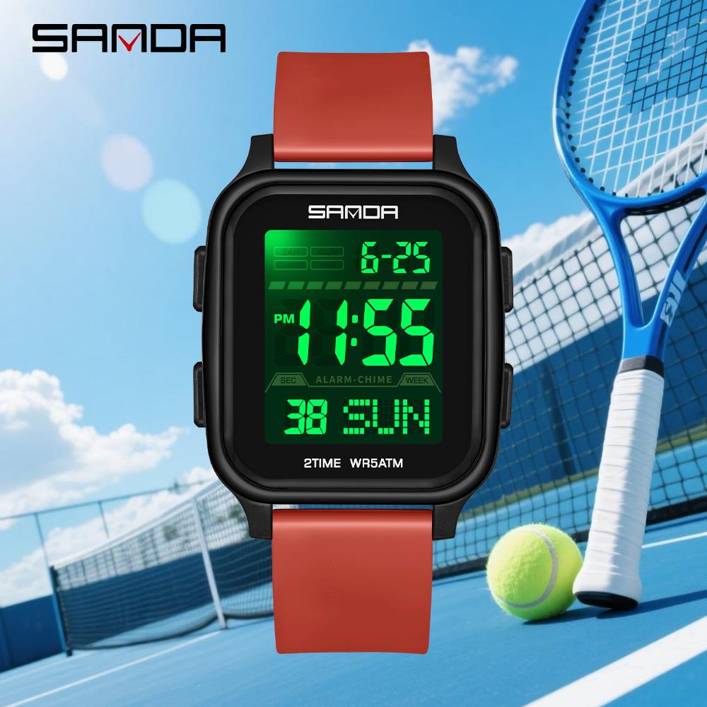 SANDA 2211 Leisure Men's Electronic Watch Multi functional Square Dial Calendar Sports Fluorescent Waterproof Digital Watch
