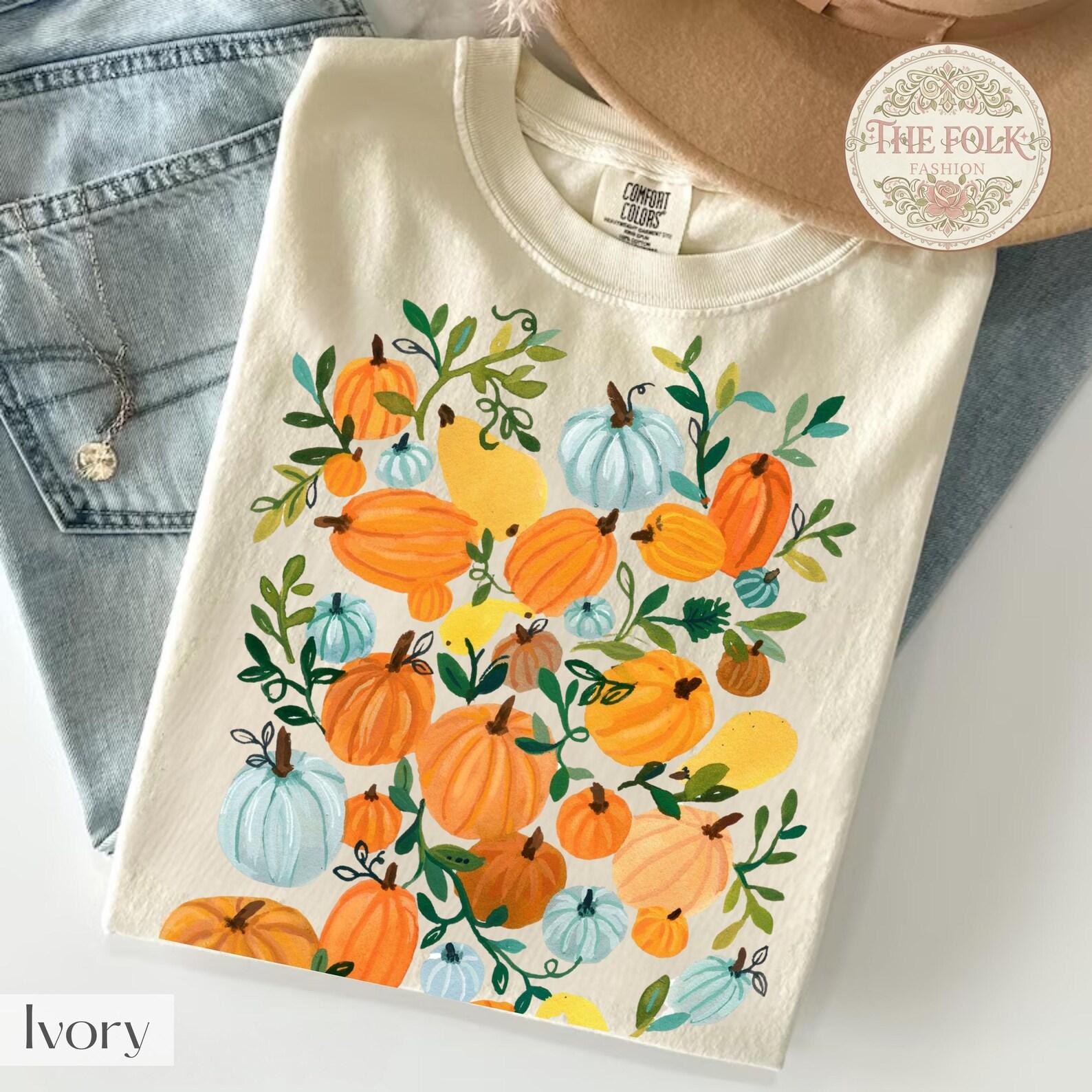 Cute Pumpkin Patch Shirt, Watercolor Fall Graphic Tee, Cottagecore Autumn Pumpkin T-Shirt, Comfort Colors Thanksgiving Top, Trendy Fall Wear L