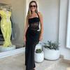 Vestito a Patchwork in Rete Donna Senza Schiena Traforato Senza Maniche Tendenza Estate 2026 Skinny Elasticizzato Elegante Clubwear Maxi Bodycon