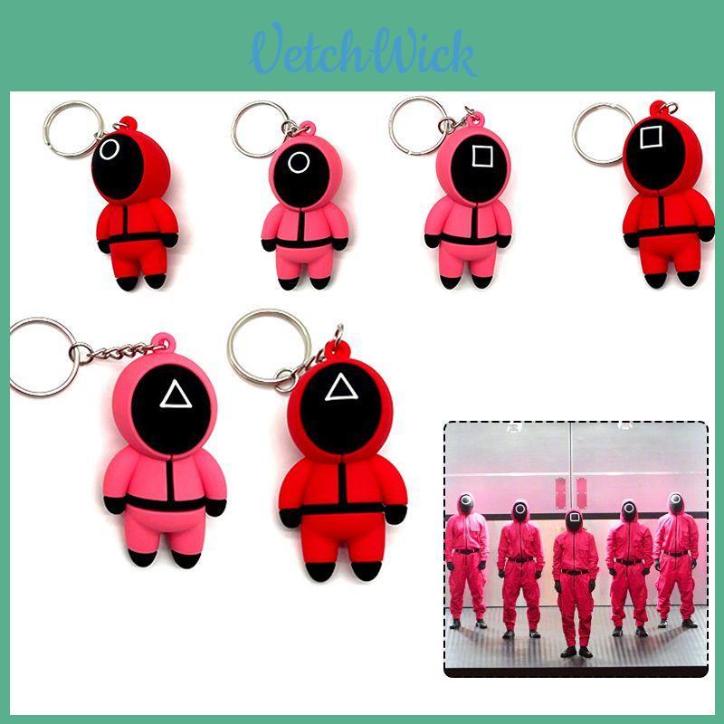 Stylish Squid Game Keychain Red Guard Staff Worker Figure Pendant For Fans