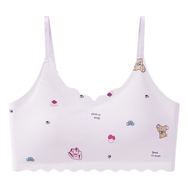 Sweetheart Thin Strap Bra for Girls, Developmental Period Underwear, Middle & High School - Printed, 2nd & 3rd Stage. L [70-90 kg]