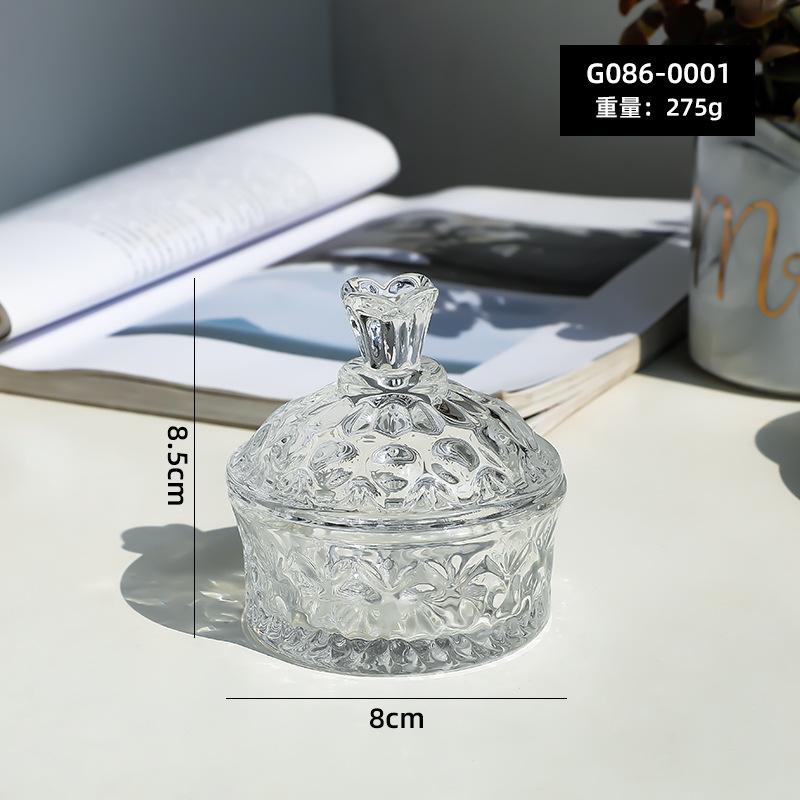 Instagram-style Embossed Glass Flower Storage Box Candy Jar Decorative Cotton Swab and Toothpick Holder Butterfly-lid Pencil