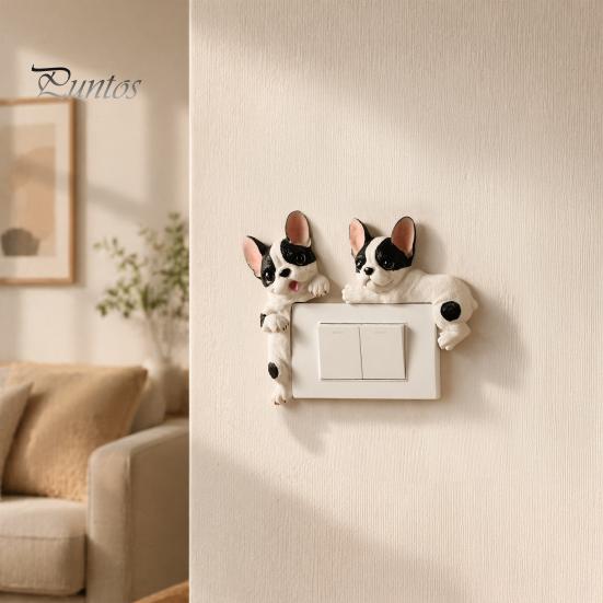 Decorative Wall Plate Sticker 3D French Bulldog Resin Light Switch Cover, Cute Cartoon Dog Socket Creative Ornament Decor, Self-Adhesive Animal