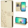 Coque pour Samsung Galaxy A18 4G/5G, Protection Synthécuir Antichoc Doré Motif Papillon Fleurs