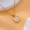 Green Four Leaf Clover Zircon Necklaces For Women Stainless Steel Gold Color Four Leaf Pendant Necklace  Weeding Jewelry Gift