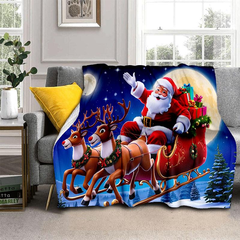 Merry Christmas Cartoon Santa Claus Christmas Tree Festival Gift Blanket,Soft Throw Blanket for Home Bedroom Bed Sofa Cover Kid