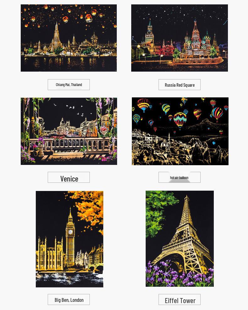 Colorful City Night Scratch Painting Set: DIY Gift for Friends