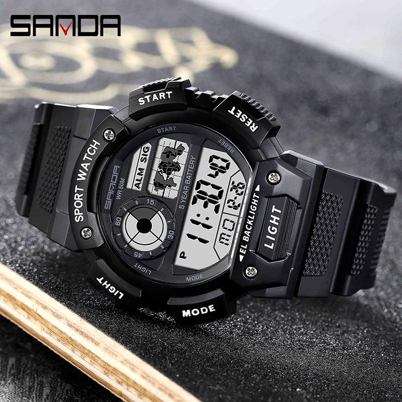Sanda Unisex Outdoor Waterproof Multifunctional Luminous Watch with Large Dial.