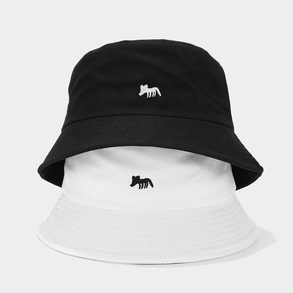 Cartoon fox embroidered bucket hat women fashion hipster sun hat summer college style couple foldable basin hat