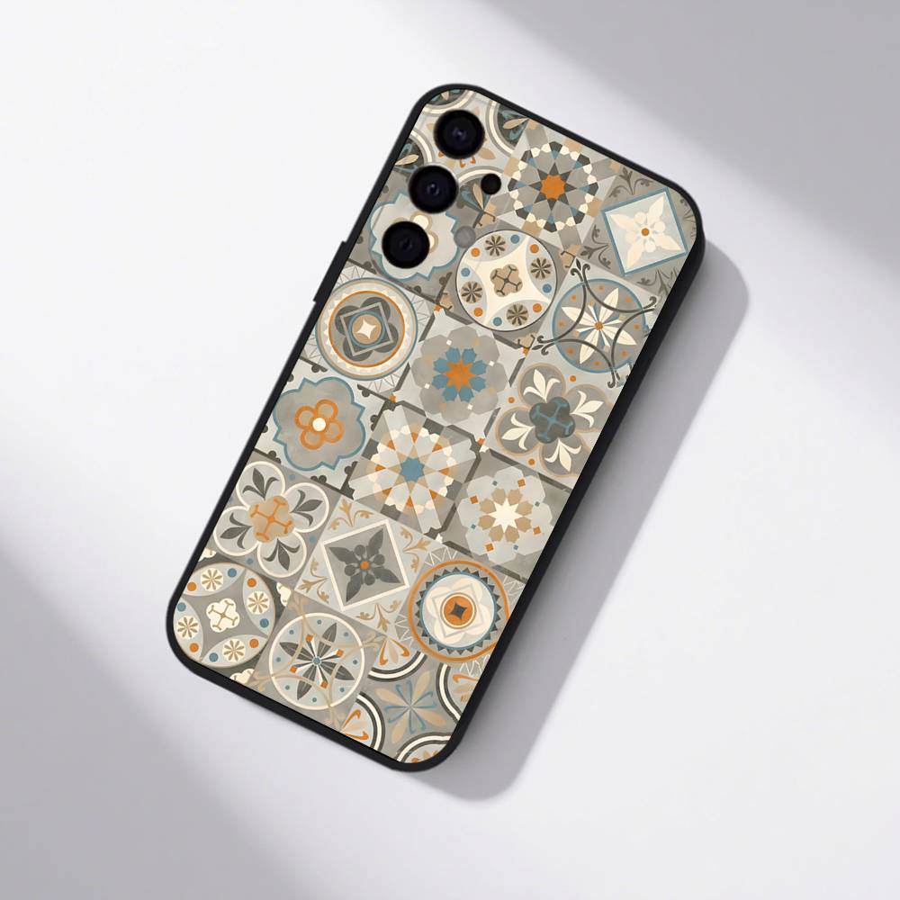 M-Moroccan Tile Phone Case For Samsung S25,S24,S21,S22,S23,S30,Ultra,S20,Plus,Fe,Lite,5G Black Cover