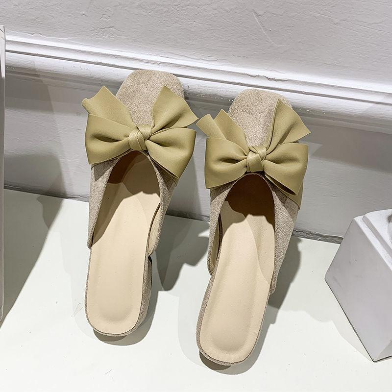 Woman Mules Low Heel with Bow Shoes for Women Slides Black Sandals 2025 Luxury Slip-resistant H Sandal Chic and Elegant Slippers
