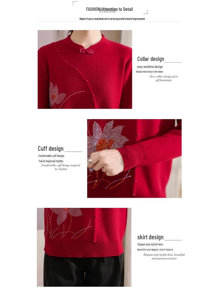 New Mom's Autumn/Winter Fleece-Lined Warm Sweater: Stylish, Thick Base Shirt for Middle-Aged and Elderly.