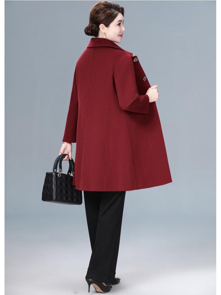 Mid-Length Double-Faced Cashmere Coat for Middle-Aged and Elderly Women - Autumn/Winter High-End Slim Wool Jacket